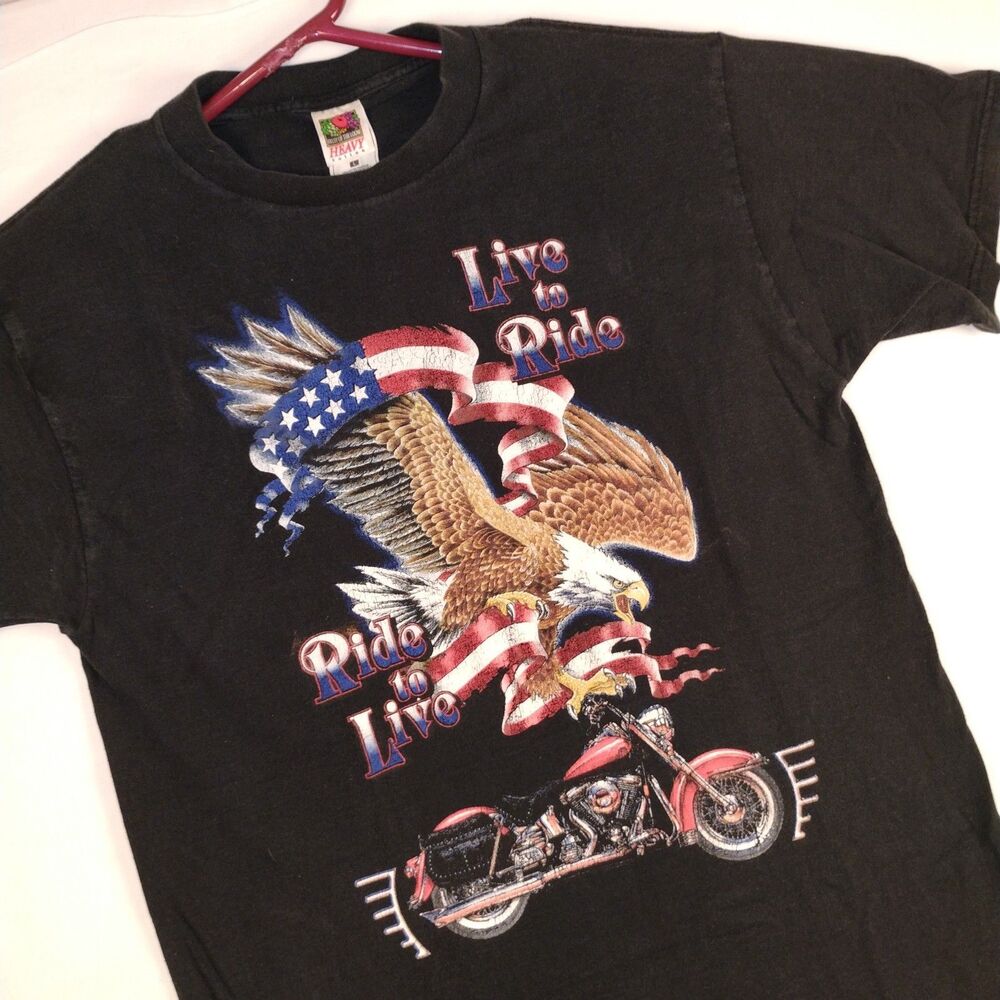 VTG Live to Ride, Ride to Live Eagle & V-Twin Motorcycle T-Shirt Mens L FOTL